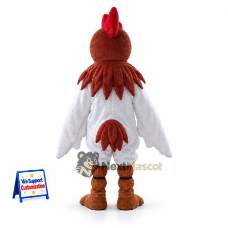 Rooster Mascot Costume - White, Brown Neck for School Events Rooster Mascot Costume - White, Brown Neck for School Events