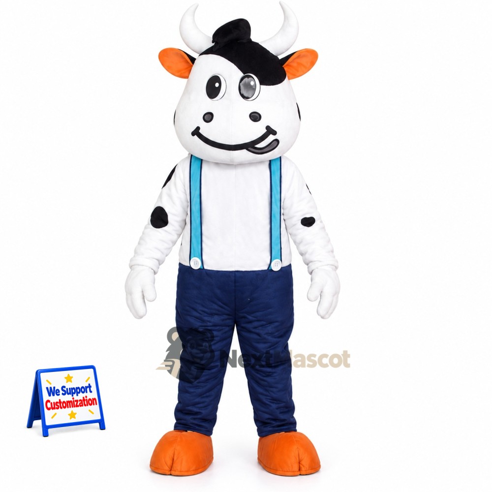 Cow Mascot Costume - Blue Overalls for School Events Cow Mascot Costume - Blue Overalls for School Events