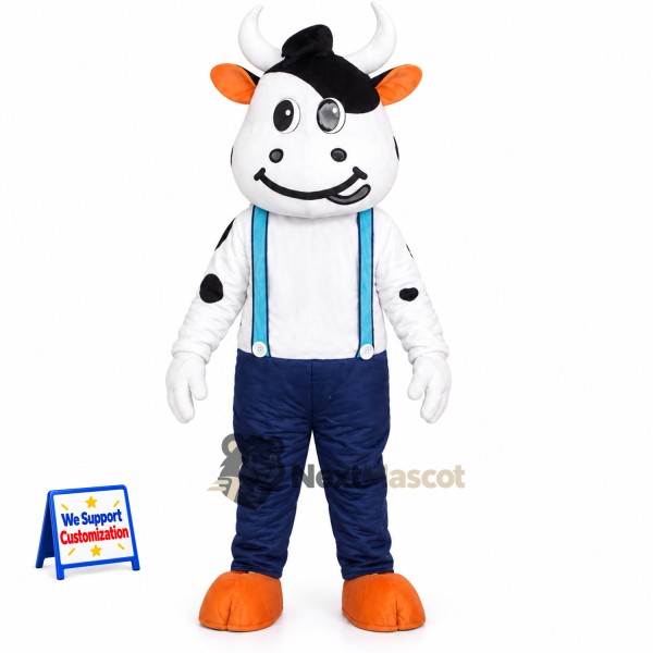Cow Mascot Costume - Blue Overalls for School Events