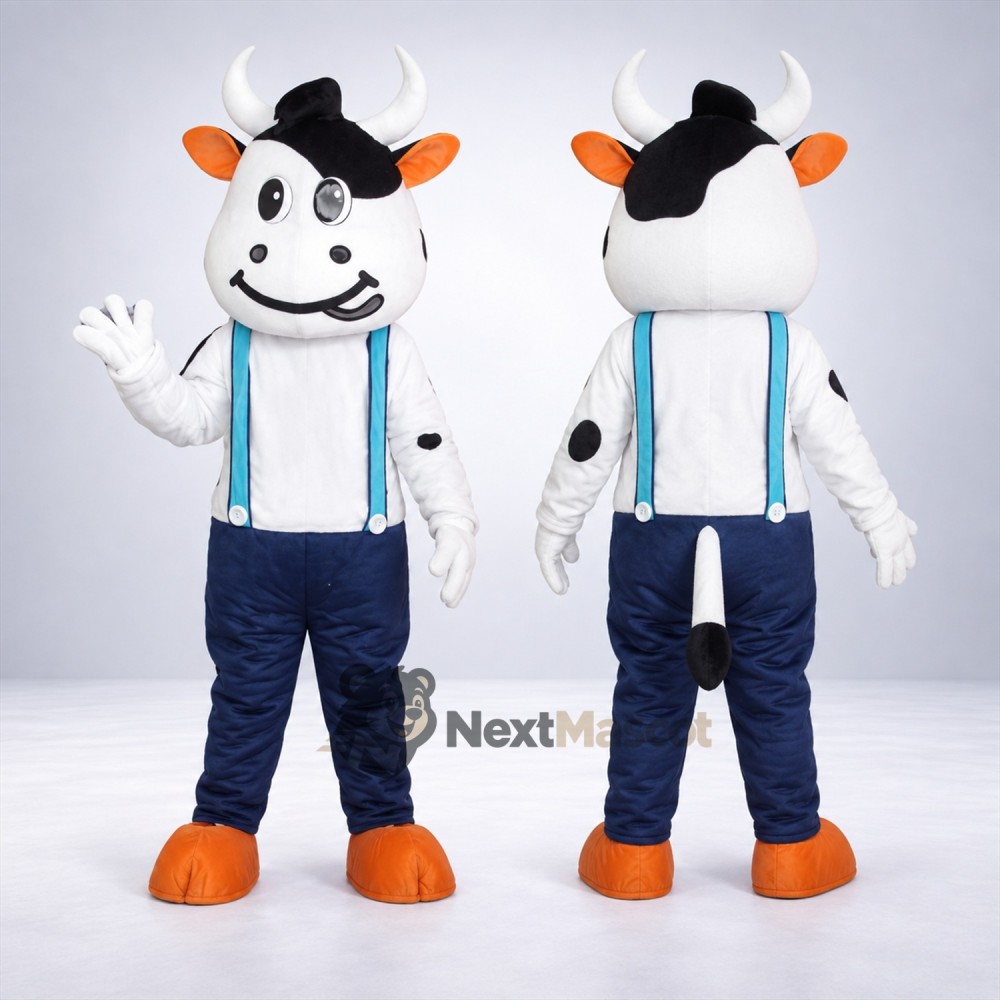Cow Mascot Costume - Blue Overalls for School Events Cow Mascot Costume - Blue Overalls for School Events