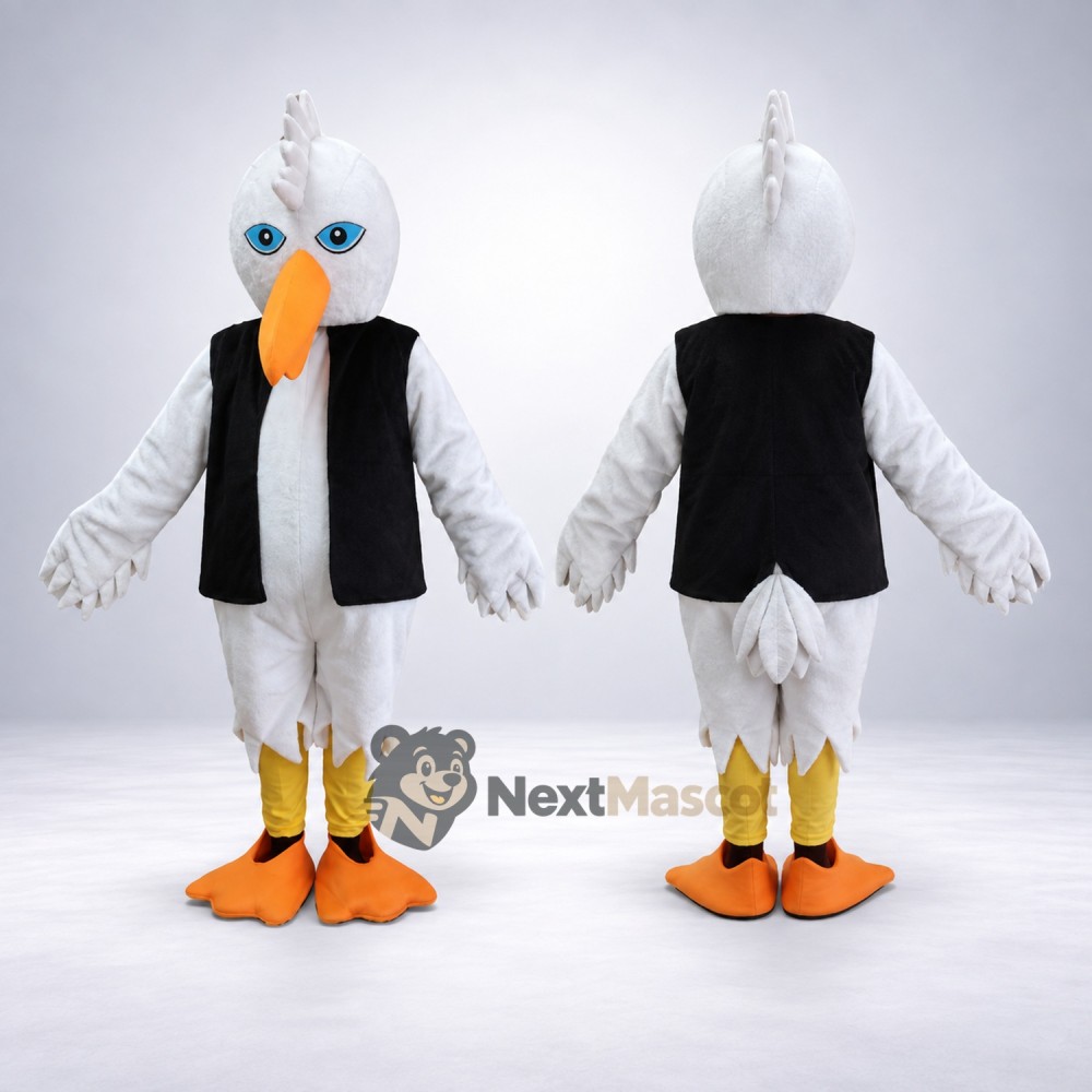Stork Mascot Costume - White, Black Vest Stork Mascot Costume - White, Black Vest