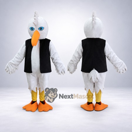 Stork Mascot Costume - White, Black Vest Stork Mascot Costume - White, Black Vest