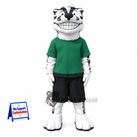 Badger Mascot Costume - White, Green Shirt Badger Mascot Costume - White, Green Shirt