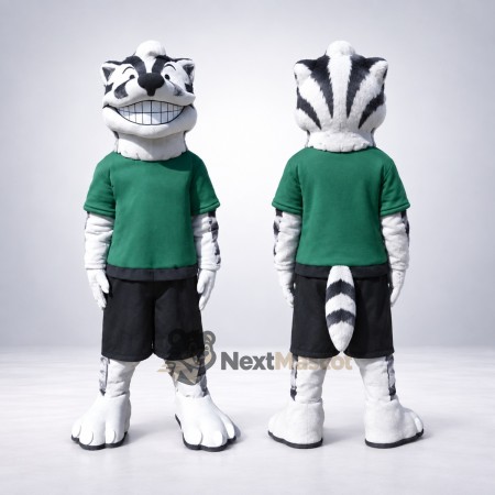 Badger Mascot Costume - White, Green Shirt Badger Mascot Costume - White, Green Shirt