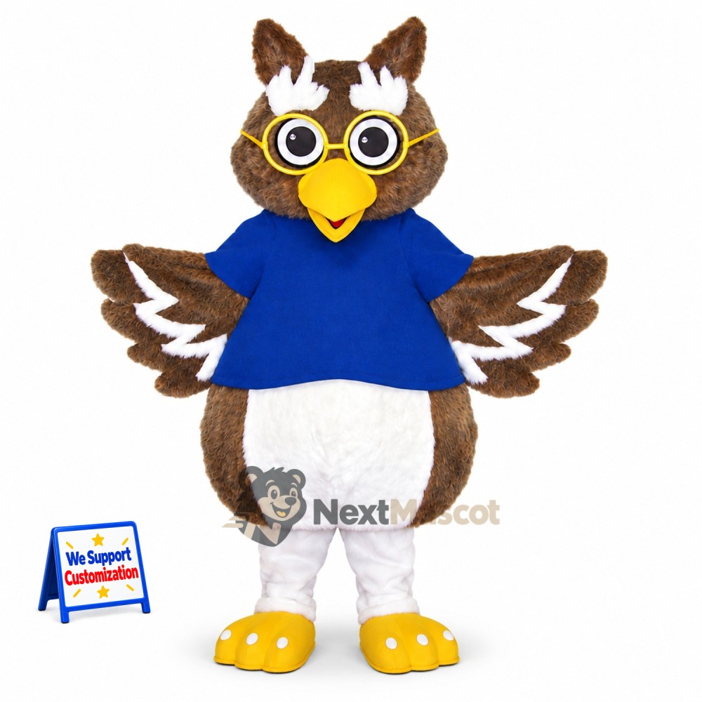 Owl Mascot Costume - Blue Shirt for School Events Owl Mascot Costume - Blue Shirt for School Events
