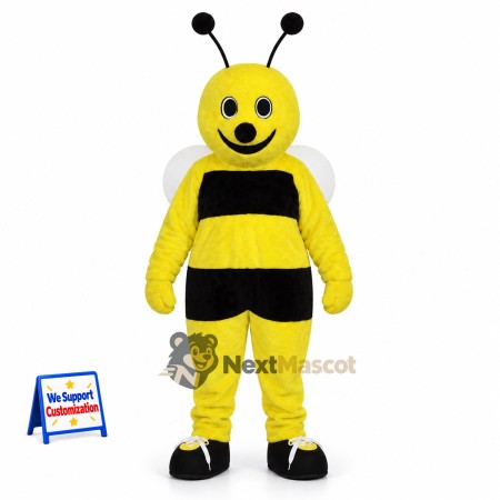 Bee Mascot Costume - Yellow, Two Round White Wings Bee Mascot Costume - Yellow, Two Round White Wings