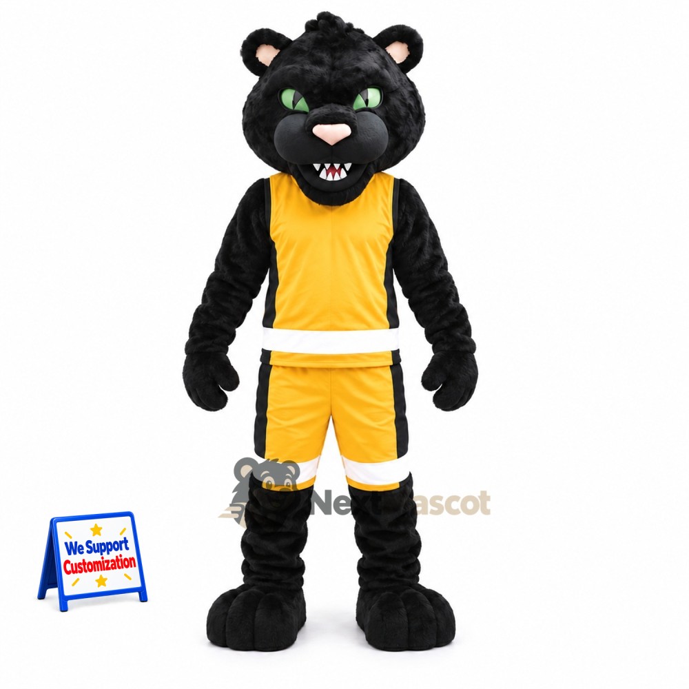 Panther Mascot Costume - Black, Yellow Uniform Panther Mascot Costume - Black, Yellow Uniform