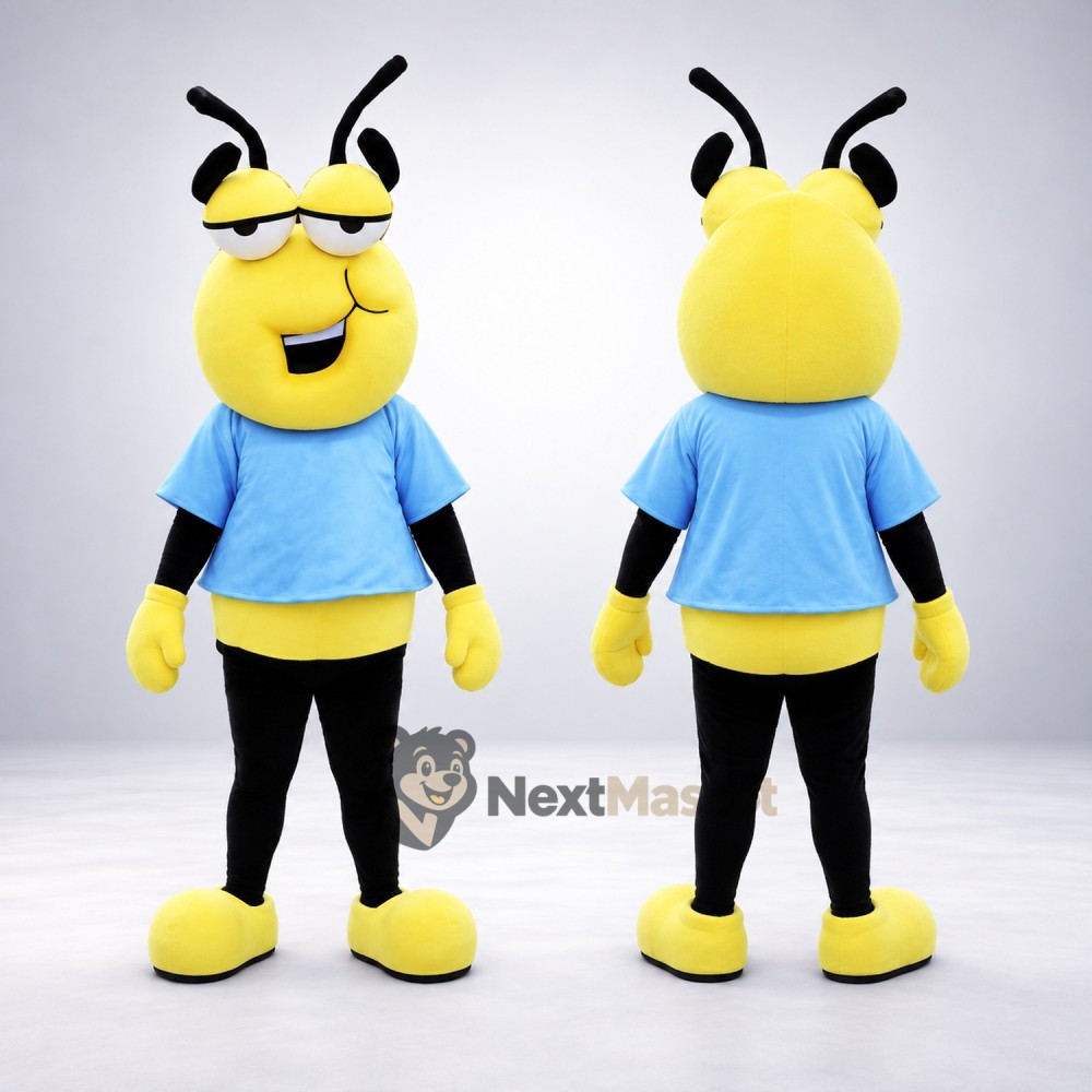 Ant Mascot Costume - Yellow, Blue Shirt Ant Mascot Costume - Yellow, Blue Shirt