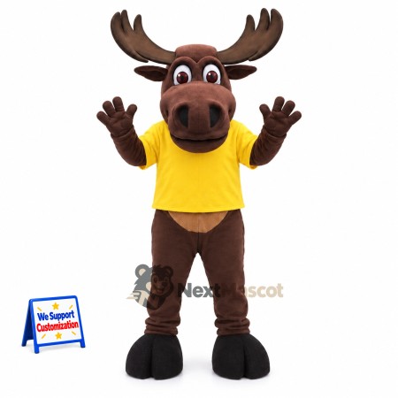 Moose Mascot Costume - Yellow Shirt Moose Mascot Costume - Yellow Shirt