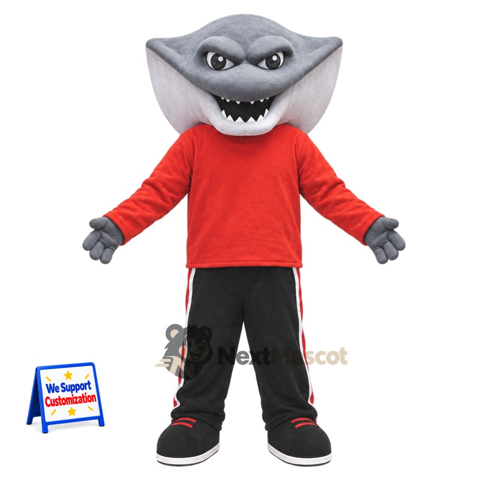 Stingray Mascot Costume - Red Shirt for Ocean Festivals Stingray Mascot Costume - Red Shirt for Ocean Festivals