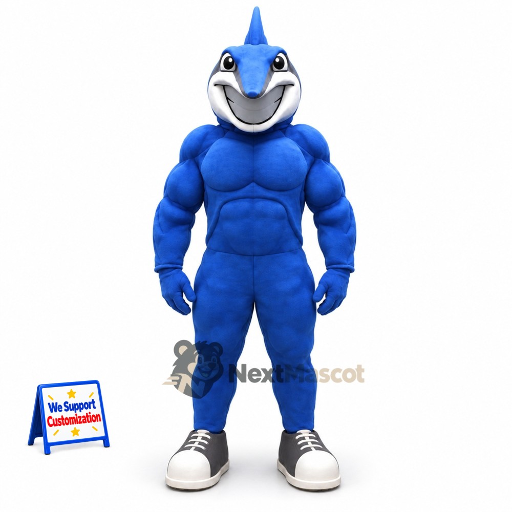 Shark Mascot Costume - Muscular, Blue