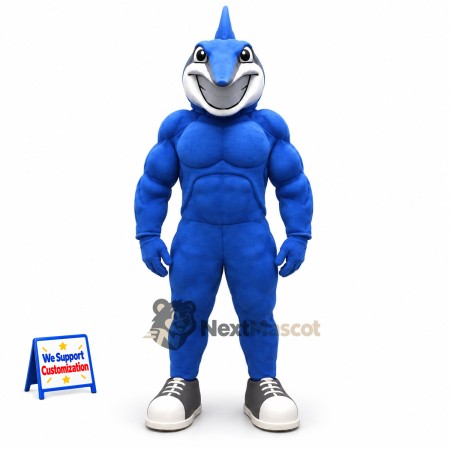 Shark Mascot Costume - Muscular, Blue