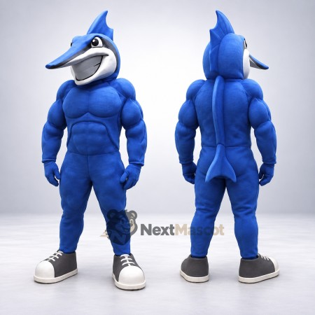 Shark Mascot Costume - Muscular, Blue