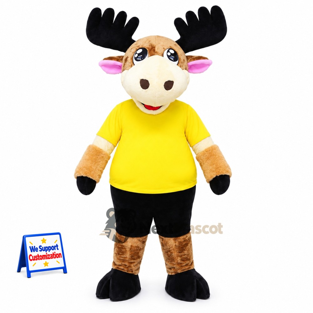 Moose Mascot Costume - Yellow Shirt for Parades Moose Mascot Costume - Yellow Shirt for Parades