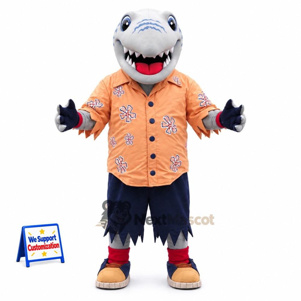 Shark Mascot Costume - Hawaiian Shirt for Ocean Events Shark Mascot Costume - Hawaiian Shirt for Ocean Events