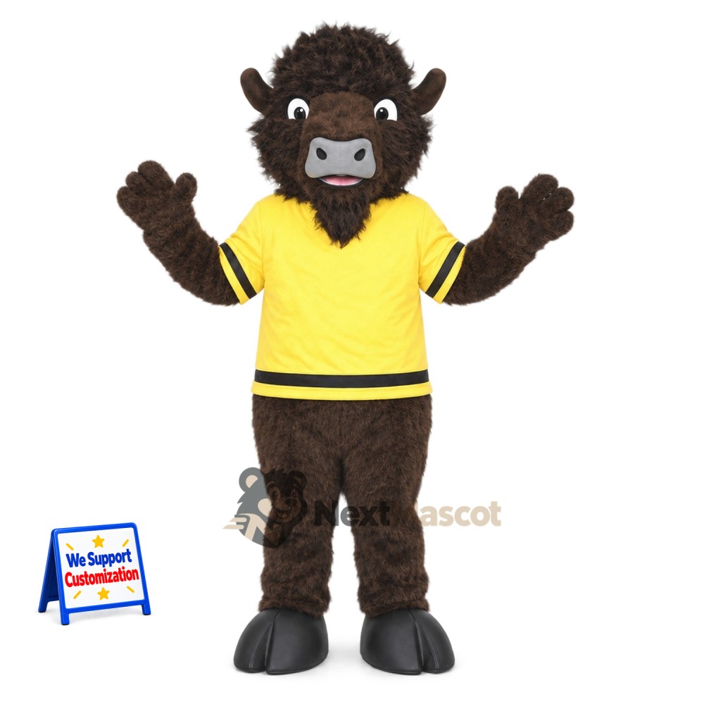 Buffalo Mascot Costume - Yellow Shirt Buffalo Mascot Costume - Yellow Shirt