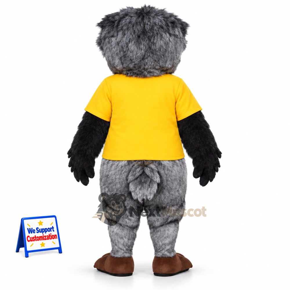Owl Mascot Costume - Gray, Yellow Shirt Owl Mascot Costume - Gray, Yellow Shirt
