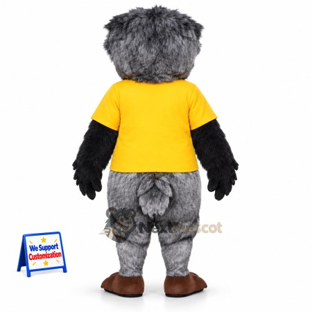 Owl Mascot Costume - Gray, Yellow Shirt Owl Mascot Costume - Gray, Yellow Shirt