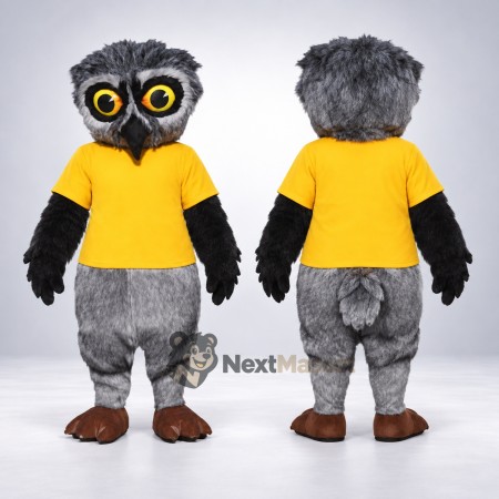 Owl Mascot Costume - Gray, Yellow Shirt Owl Mascot Costume - Gray, Yellow Shirt