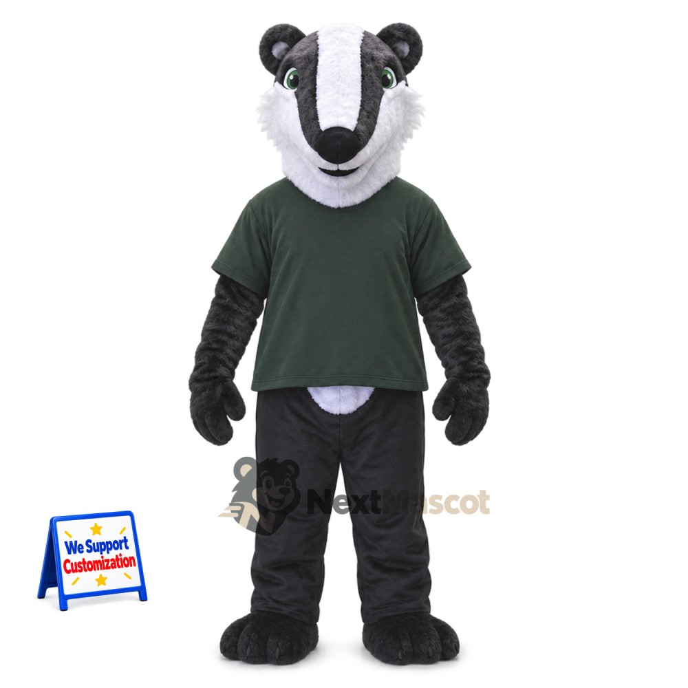 Skunk Mascot Costume - Green Shirt Skunk Mascot Costume - Green Shirt