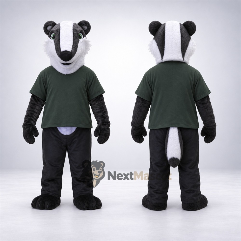 Skunk Mascot Costume - Green Shirt Skunk Mascot Costume - Green Shirt