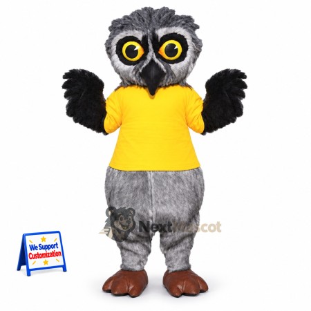 Owl Mascot Costume - Gray, Yellow Shirt for Parades Owl Mascot Costume - Gray, Yellow Shirt for Parades