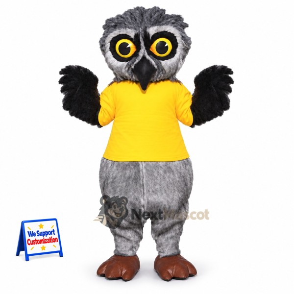 Owl Mascot Costume - Gray, Yellow Shirt for Parades