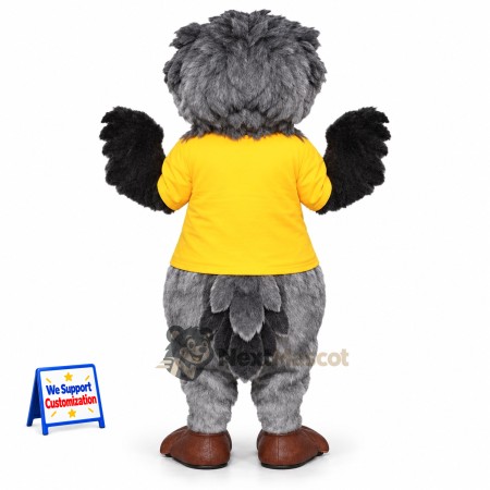 Owl Mascot Costume - Gray, Yellow Shirt for Parades Owl Mascot Costume - Gray, Yellow Shirt for Parades