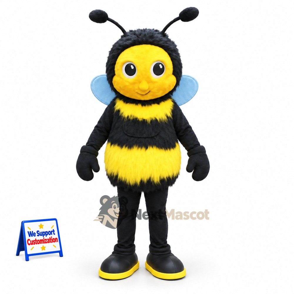 Bee Mascot Costume - Fuzzy, Blue Wings Bee Mascot Costume - Fuzzy, Blue Wings