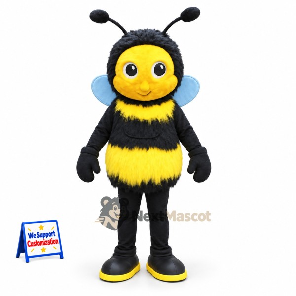 Bee Mascot Costume - Fuzzy, Blue Wings