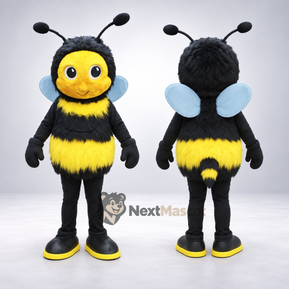 Bee Mascot Costume - Fuzzy, Blue Wings Bee Mascot Costume - Fuzzy, Blue Wings