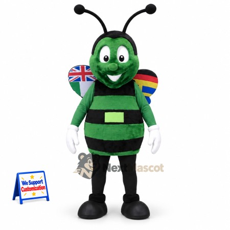 Bee Mascot Costume - Green, Flag-Patterned Wings
