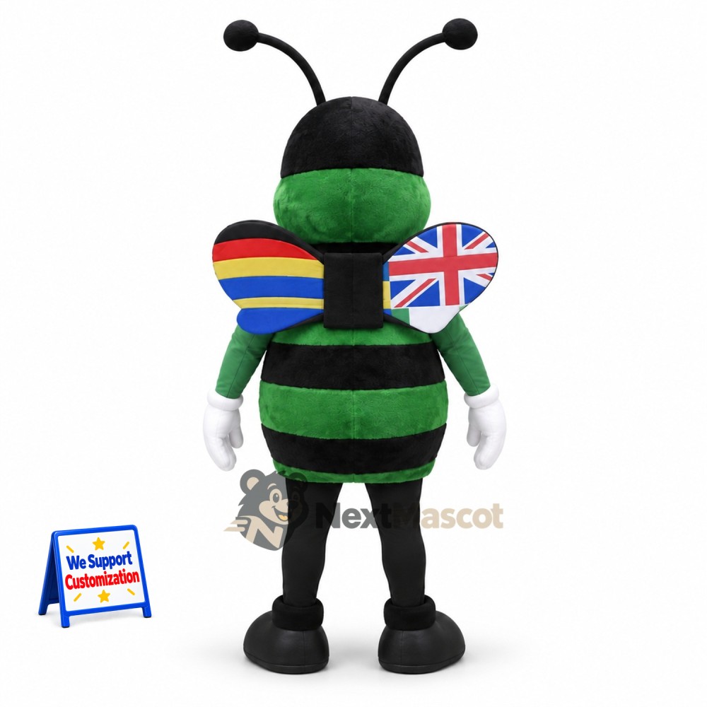 Bee Mascot Costume - Green, Flag-Patterned Wings