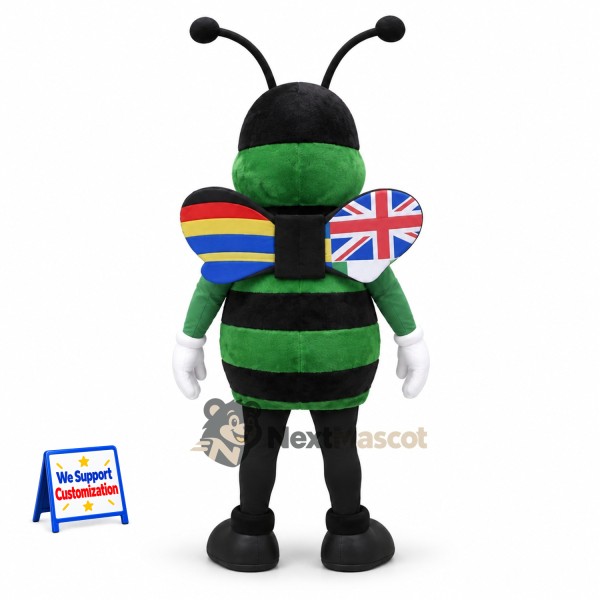 Bee Mascot Costume - Green, Flag-Patterned Wings Bee Mascot Costume - Green, Flag-Patterned Wings