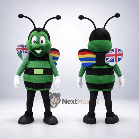 Bee Mascot Costume - Green, Flag-Patterned Wings