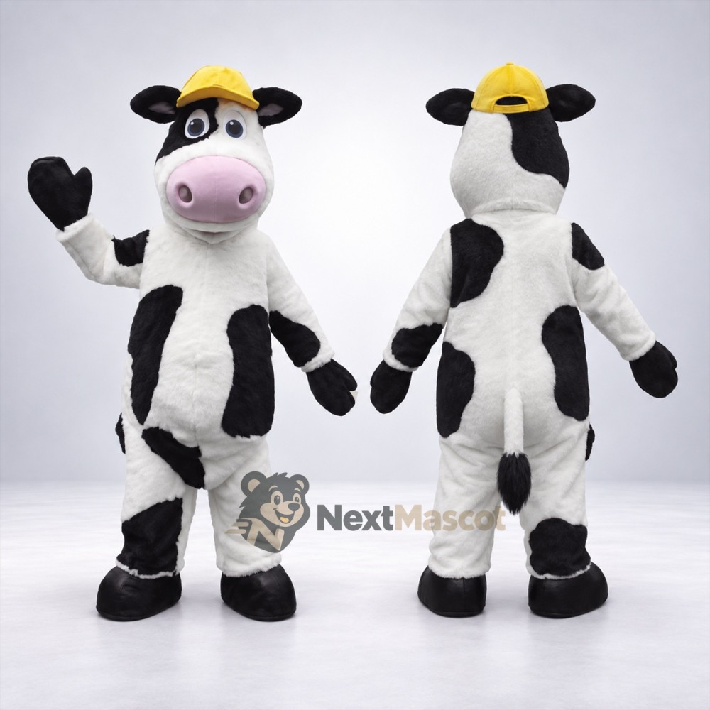 Cow Mascot Costume - Yellow Hat Cow Mascot Costume - Yellow Hat