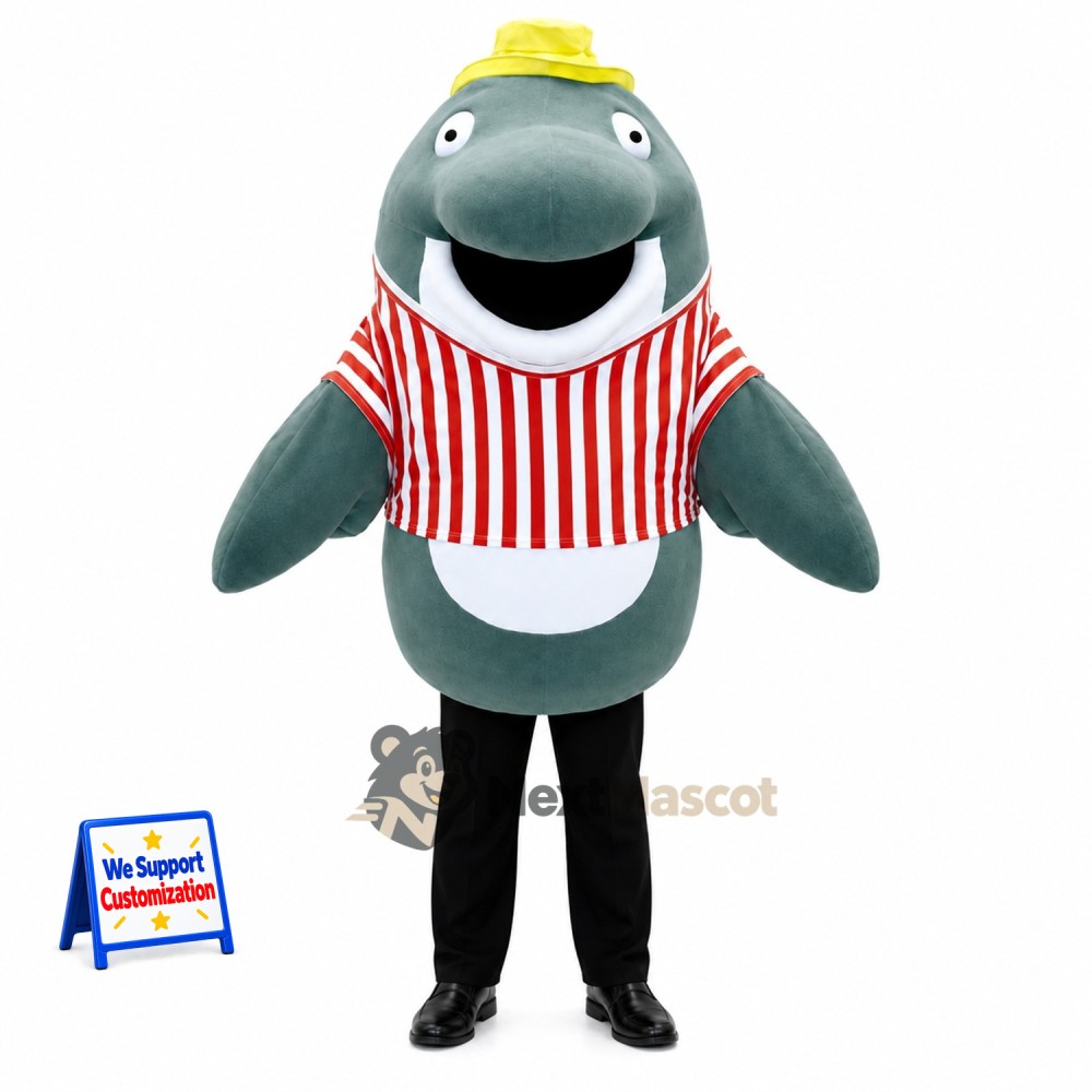 Dolphin Mascot Costume - Striped Shirt