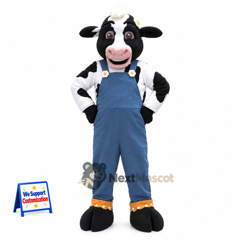 Cow Mascot Costume - Blue Overalls for Community Events Cow Mascot Costume - Blue Overalls for Community Events