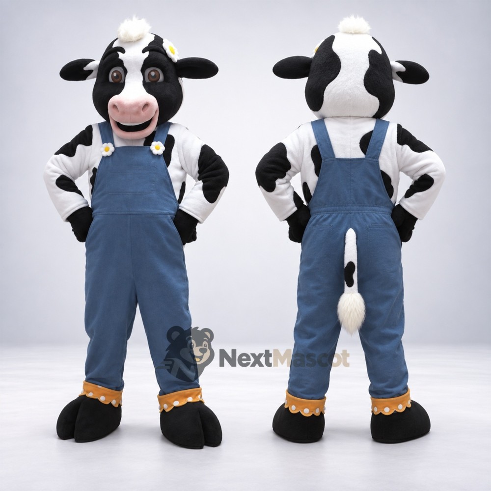 Cow Mascot Costume - Blue Overalls for Community Events Cow Mascot Costume - Blue Overalls for Community Events