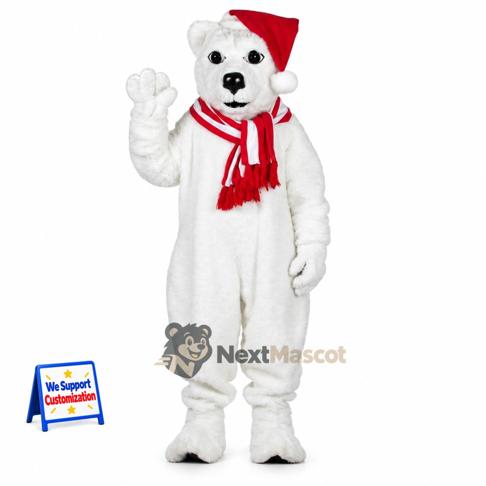 Polar Bear Mascot Costume - Christmas Theme Polar Bear Mascot Costume - Christmas Theme
