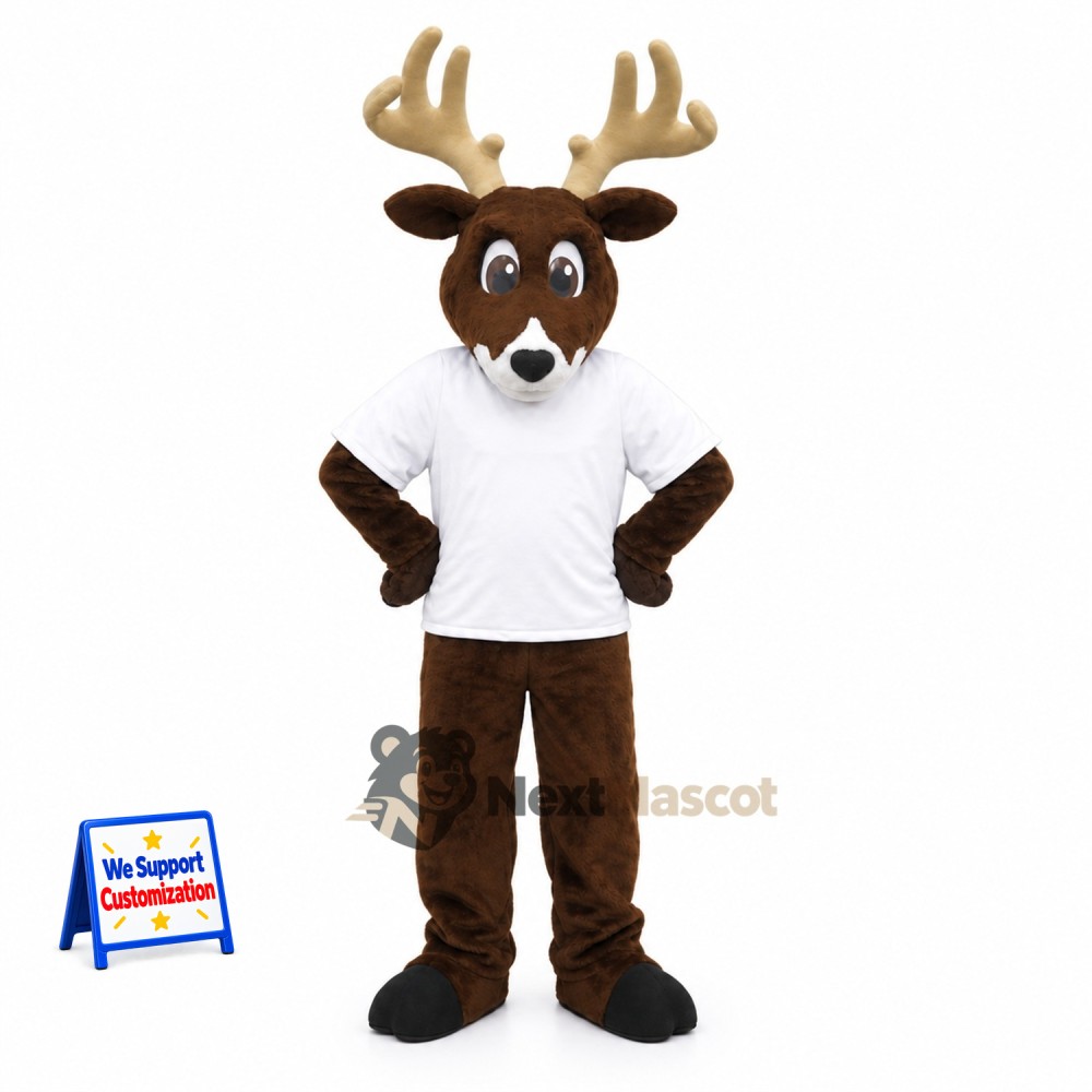 Deer Mascot Costume - White Shirt for Parades Deer Mascot Costume - White Shirt for Parades