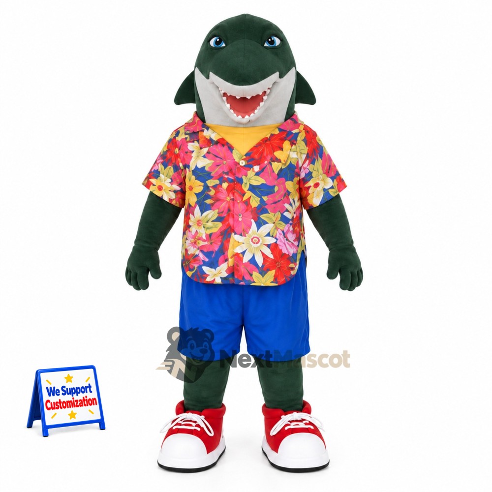 Shark Mascot Costume - Hawaiian Shirt for Aquarium Events Shark Mascot Costume - Hawaiian Shirt for Aquarium Events
