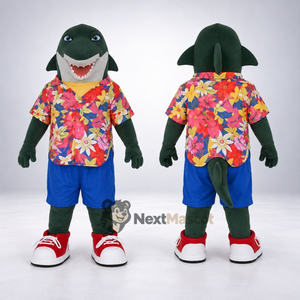 Shark Mascot Costume - Hawaiian Shirt for Aquarium Events Shark Mascot Costume - Hawaiian Shirt for Aquarium Events