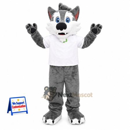 Wolf Mascot Costume - Gray, White Shirt for Community Events Wolf Mascot Costume - Gray, White Shirt for Community Events