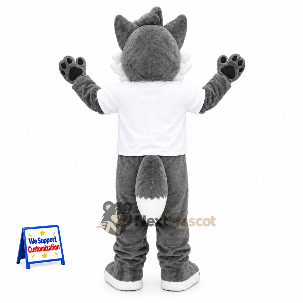Wolf Mascot Costume - Gray, White Shirt for Community Events Wolf Mascot Costume - Gray, White Shirt for Community Events