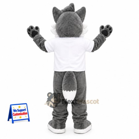 Wolf Mascot Costume - Gray, White Shirt for Community Events Wolf Mascot Costume - Gray, White Shirt for Community Events