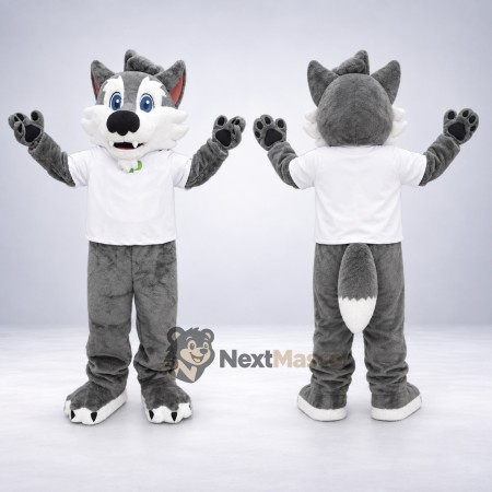 Wolf Mascot Costume - Gray, White Shirt for Community Events Wolf Mascot Costume - Gray, White Shirt for Community Events
