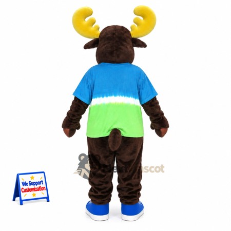 Moose Mascot Costume - Blue and Green Shirt Moose Mascot Costume - Blue and Green Shirt