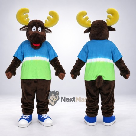 Moose Mascot Costume - Blue and Green Shirt Moose Mascot Costume - Blue and Green Shirt