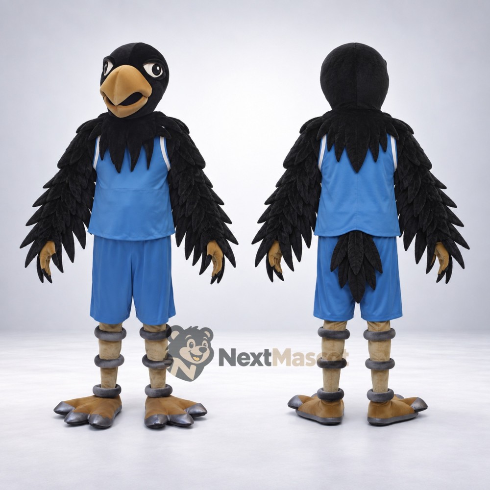 Bird Mascot Costume - Black, Blue Uniform